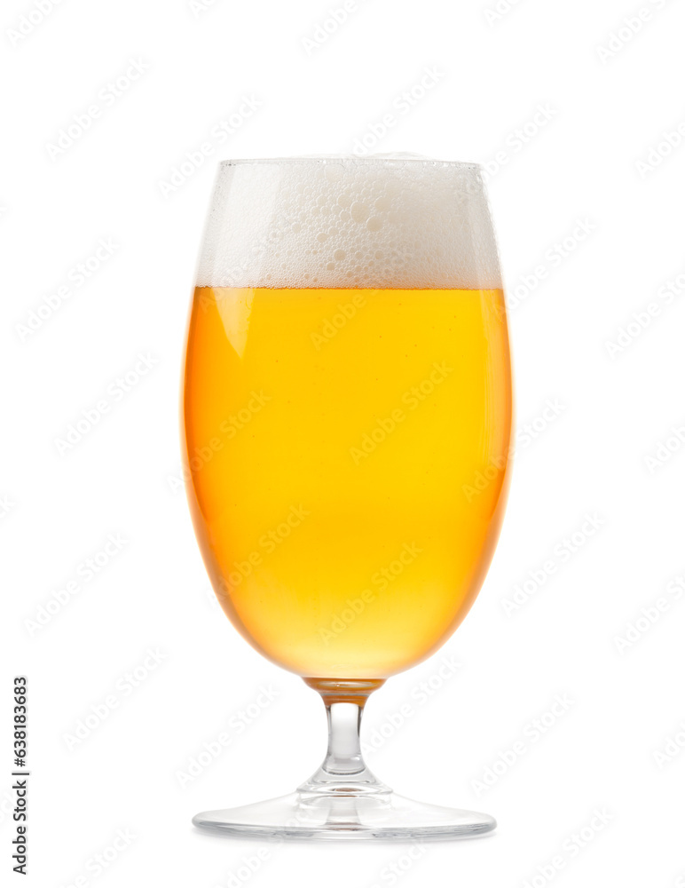 Glass of light beer with foam isolated on white background Glass of light beer with foam isolated on white background