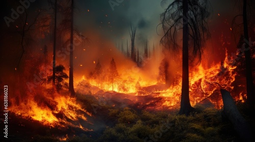 wildfire raging in a forest  a direct result of prolonged dry seasons and climate change generative ai