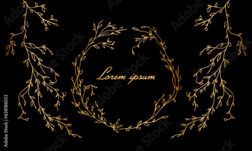 Marco dorado elegante para insertar texto. Vector de corona dorada. Invitación de boda.