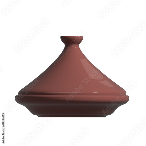 Tajine, traditional dish of Morocco, also called tagine, maraq or marqa. Food pottery ceramic brown pot. Morrocan clay craft. Isolated illustration on white background, stock image. National meal.