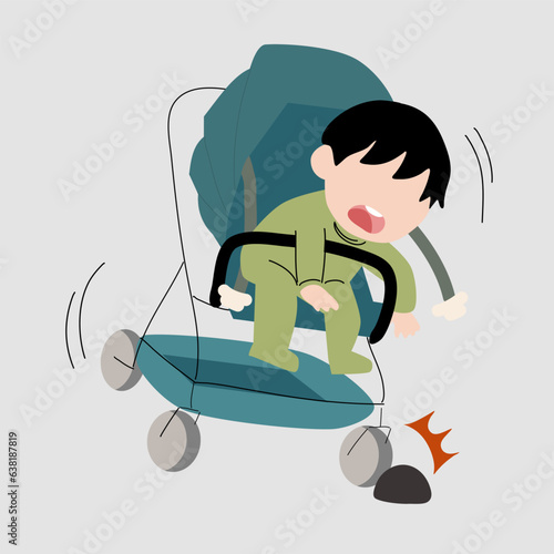 Baby's Unhappy Stroller Ride: Cartoon Illustration