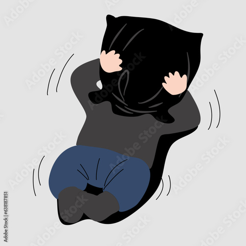 Overwhelmed: Person Hiding Face in Pillow, Shaking