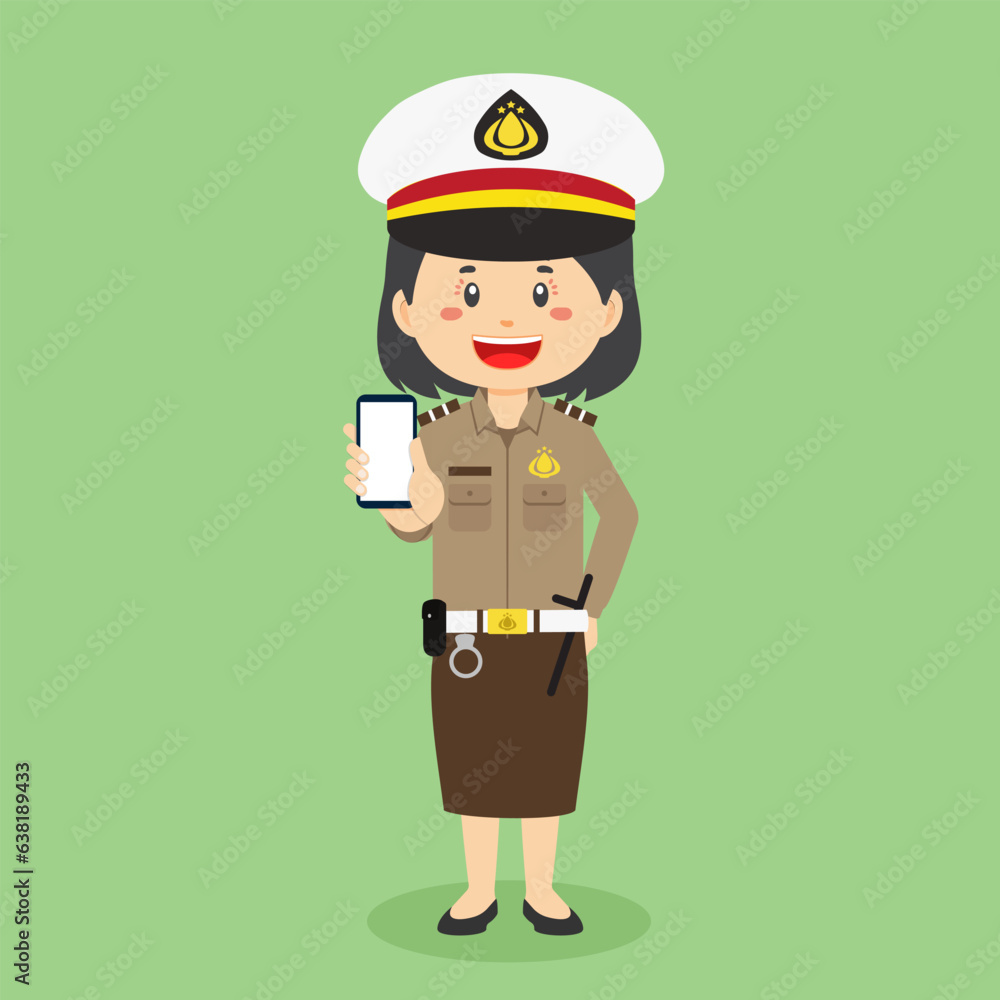 Indonesian Police Woman Character Hold The Phone