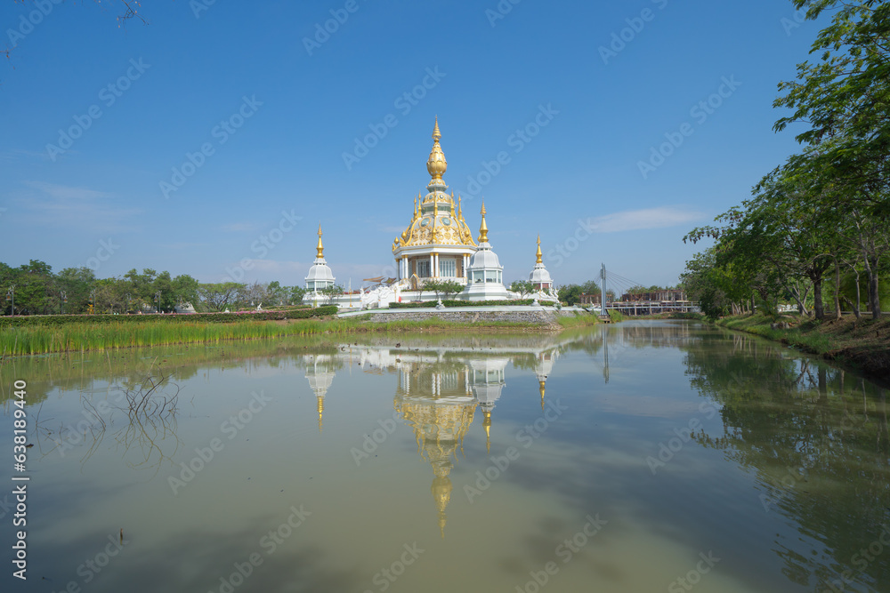 Wat Thung Setthi, Khon Kaen, Isan Temple. The pagoda is a buddhist temple in urban city town, Thailand. Thai architecture landscape background. Tourist attraction landmark.