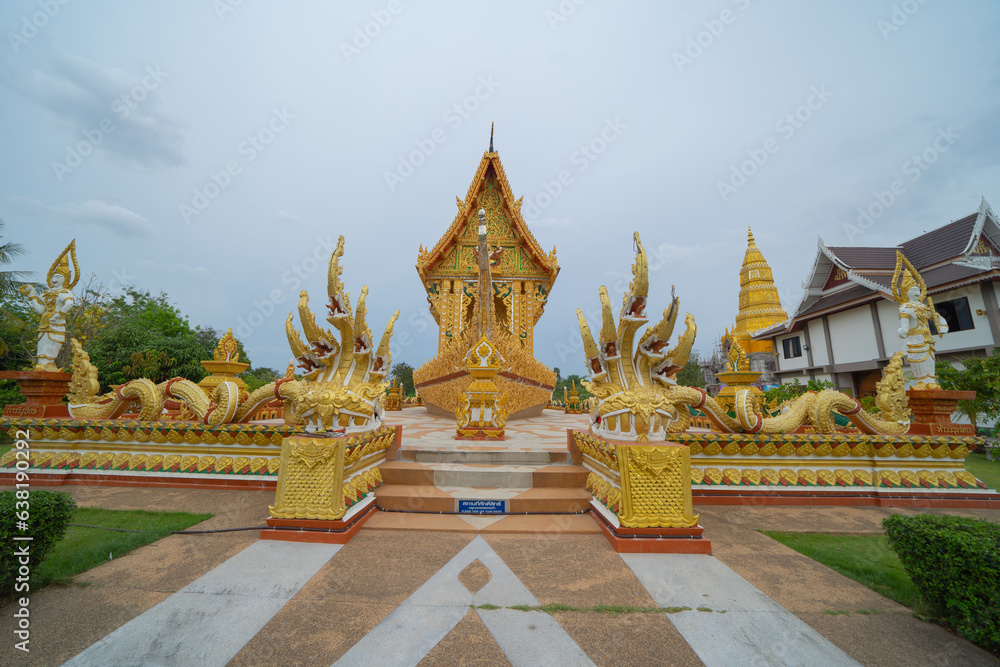 Wat Nong Hu Ling, Maha Sarakham, Isan Temple. The pagoda is a buddhist temple in urban city town, Thailand. Thai architecture landscape background. Tourist attraction landmark. Wat Nong Hu Ling, Maha Sarakham, Isan Temple. The pagoda is a buddhist temple in urban city town, Thailand. Thai architecture landscape background. Tourist attraction landmark.