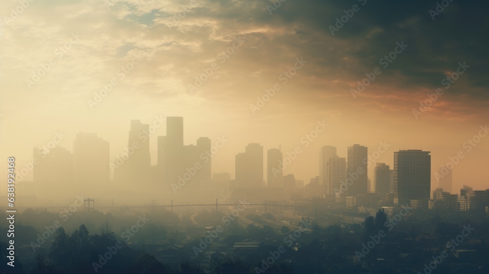 cityscape covered in haze due to increased air pollution generative ai