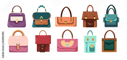 Set of women sling bag, female bags collection, flat vector illustration