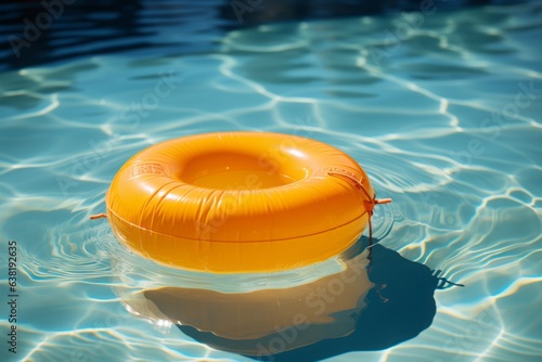 Amidst the azure waters, a vivid yellow pool ring float beckons, embodying the very essence of summer's vibrant allure and lazy sun-soaked days.