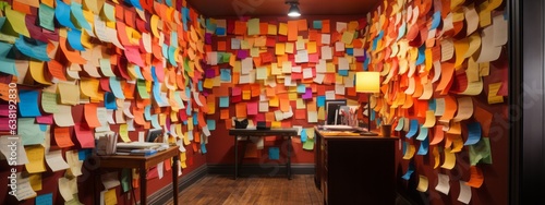 A kaleidoscope of ideas comes alive on a wall filled with vibrant sticky notes. Each hue holds a thought, a task, a memory – a mosaic of creativity and reminders in technicolor splendor. photo