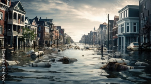 coastal city experiencing flooding due to sea level rise, a sign of climate change generative ai photo