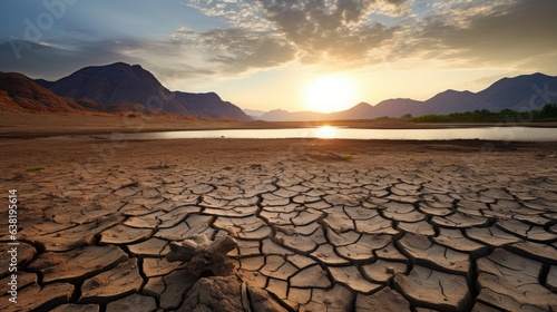 lake dried up due to excessive heat, indicative of climate change generative ai