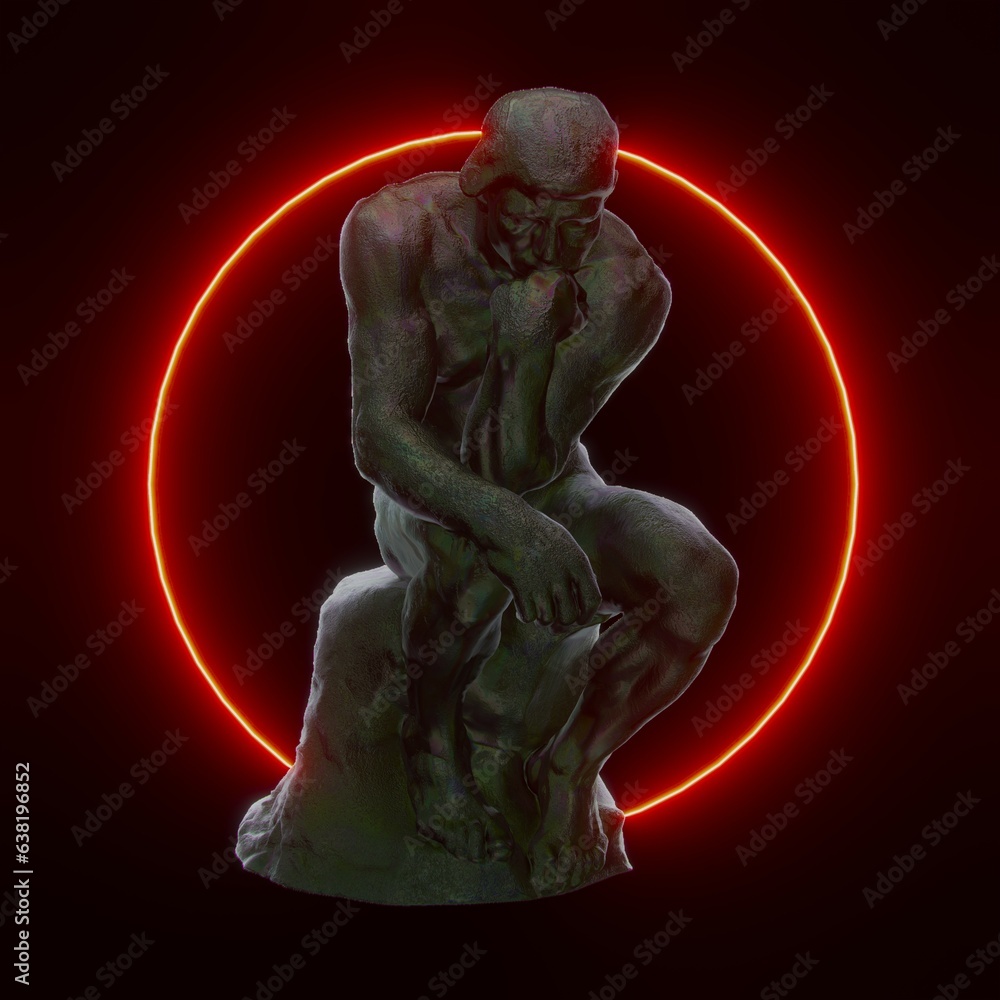 Style statue background red neon concept. 3D rendering.