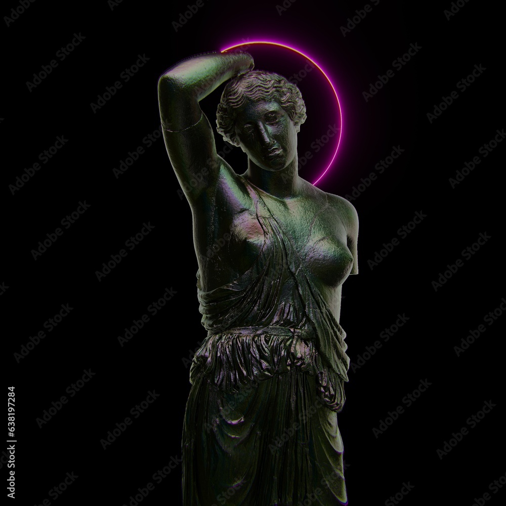Roman statue of Wounded Amazon with neon ring light Roman statue of Wounded Amazon with neon ring light