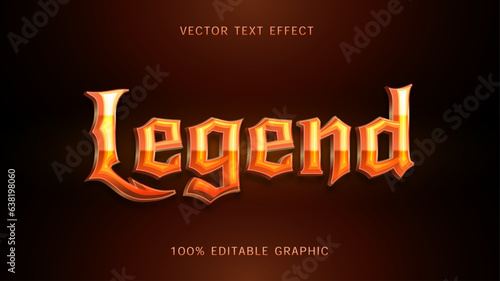 Legend text effect in rpg theme. Fire and shiny orange metal text effect. Editable and scalable graphic 