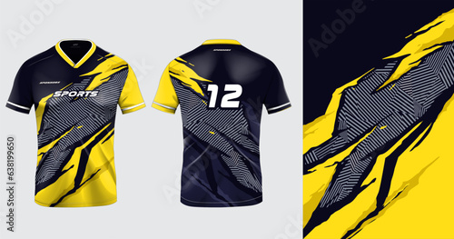 Sport jersey template mockup grunge abstract design for football soccer, racing, gaming, yellow color