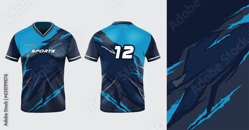 Sport jersey template mockup grunge abstract design for football soccer, racing, gaming, blue color