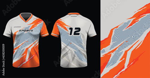 Sport jersey template mockup grunge abstract design for football soccer, racing, gaming, orange color