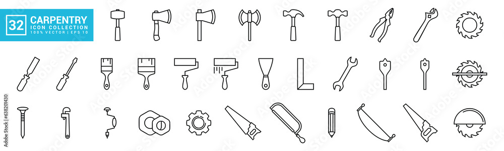 Set of icons related to carpentry tools, various painting tools, carpenter icon templates, mechanic icons editable and resizable EPS 10 Set of icons related to carpentry tools, various painting tools, carpenter icon templates, mechanic icons editable and resizable EPS 10