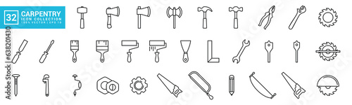 Valokuva Set of icons related to carpentry tools, various painting tools, carpenter icon