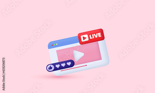 3d realistic cartoon social media live streaming emotion icon trendy modern style object symbols isolated on background