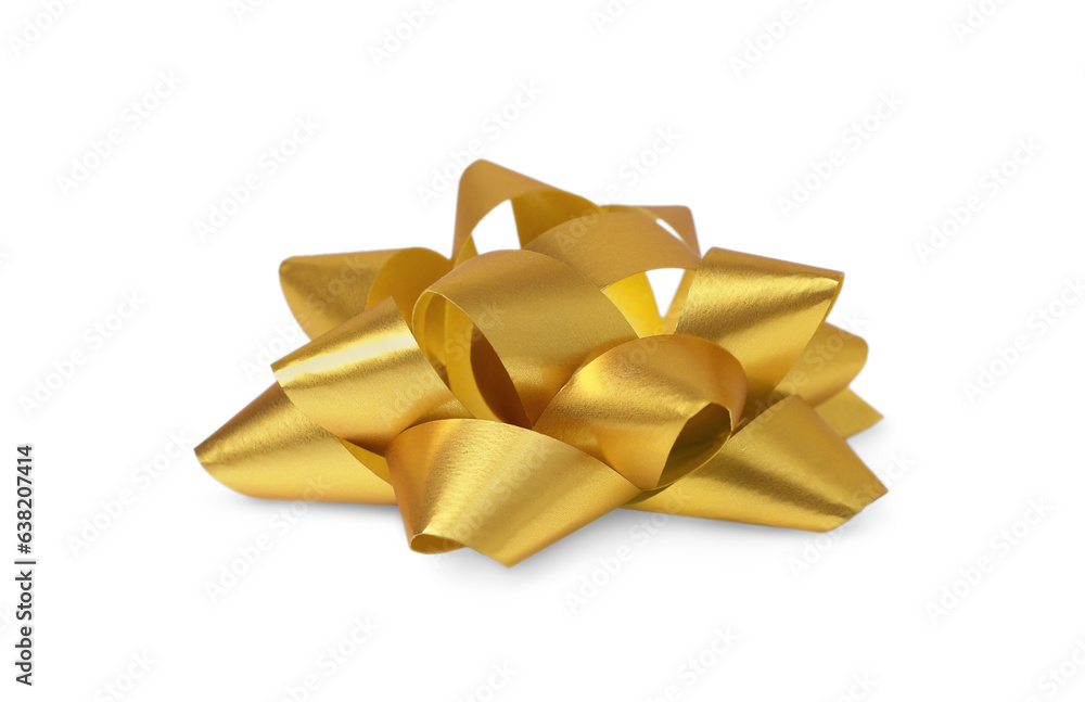 Golden gift bow isolated on white. Festive decor