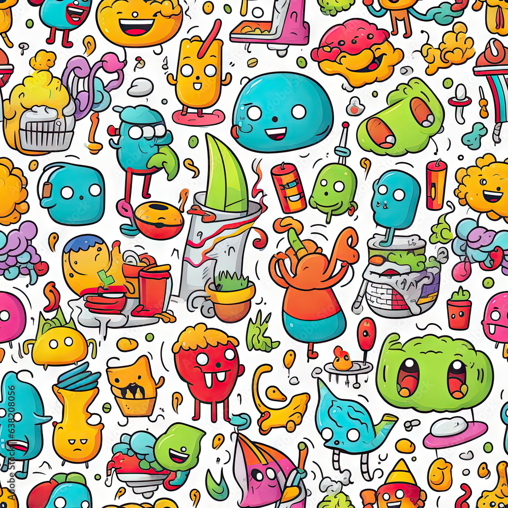 seamless pattern of Cute Cartoon Doodle Art seamless pattern of Cute Cartoon Doodle Art
