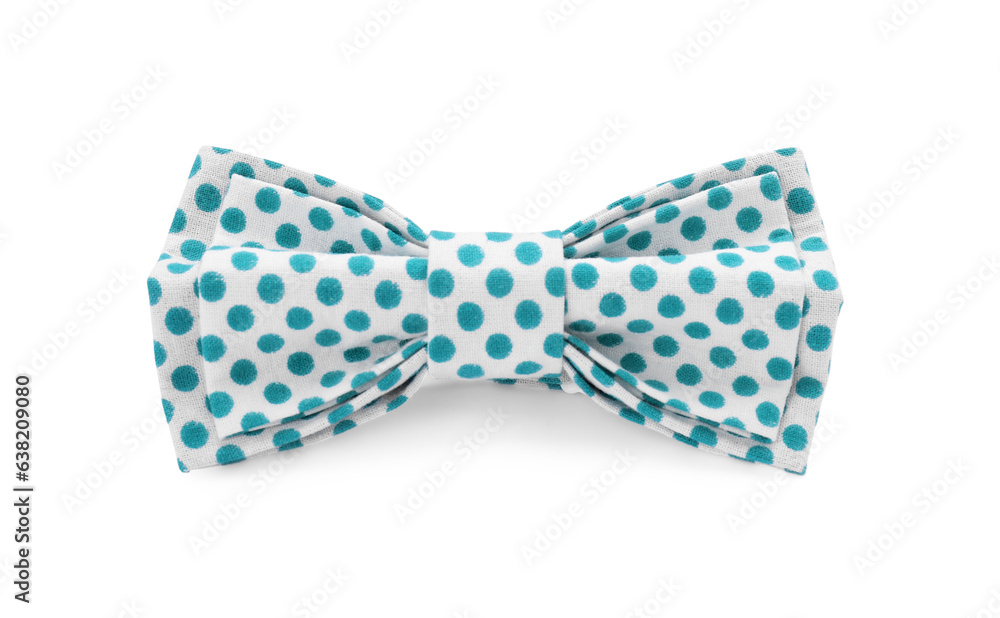 Stylish bow tie with green polka dot pattern on white background Stylish bow tie with green polka dot pattern on white background