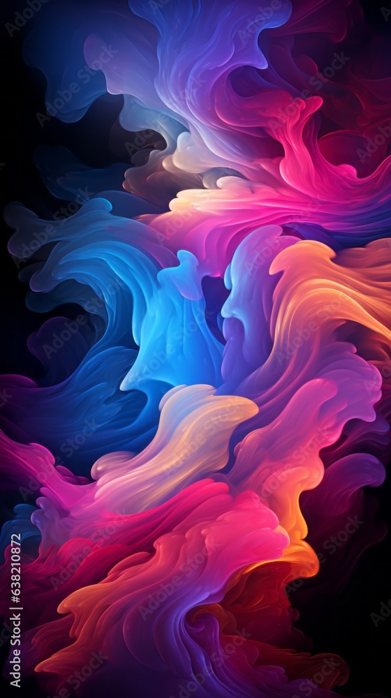 Obraz premium A background of colorful neon waves in pink, orange, and blue. Generative AI. 