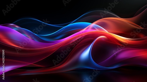 A background of colorful neon waves in pink  orange  and blue. Generative AI. 