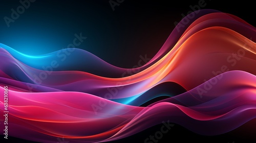A background of colorful neon waves in pink, orange, and blue. Generative AI. 
