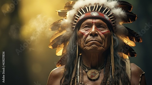 Vászonkép Apache Indian shaman is a native American man.