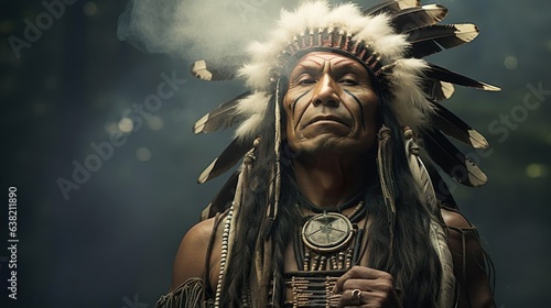 Apache Indian shaman is a native American man.