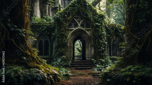 An overgrown and ivy-covered mausoleum with a sense of forgotten history  