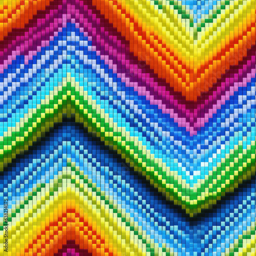 Pixel design of rainbow chevron zig zags. Seamless pattern, cross stitch