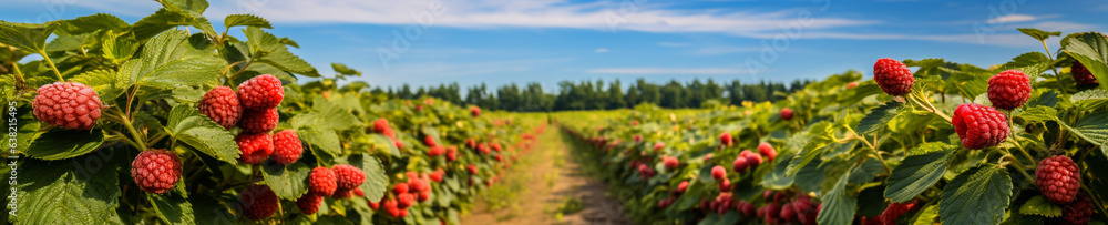 A Banner Photo of Raspberries Growing on a Farm