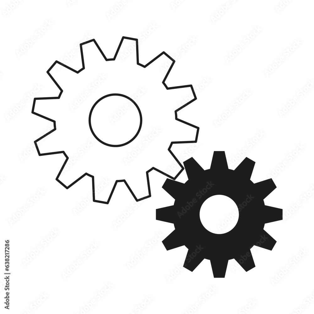 Gear icon. Two connected gears. Vector illustration. EPS 10. Gear icon. Two connected gears. Vector illustration. EPS 10.