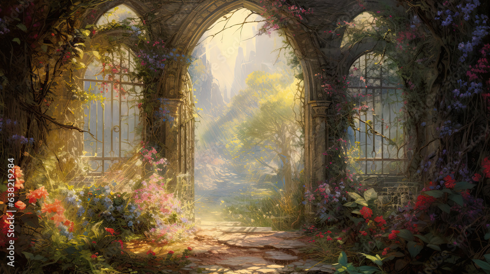 Illustration of a fantasy garden.