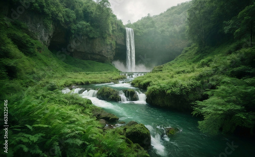 A beautiful forest with waterfall and plants. © Creative_Bringer