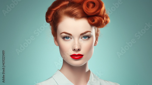 portrait of woman with pretty red hair in 1950s style