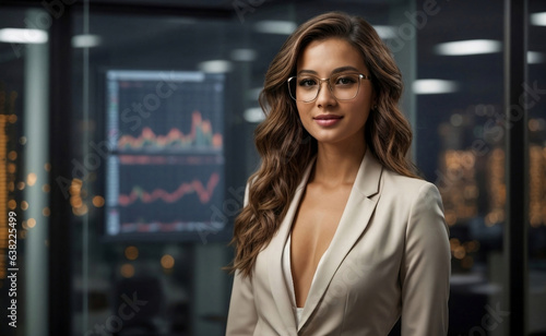 A beautiful business woman with business chart background.