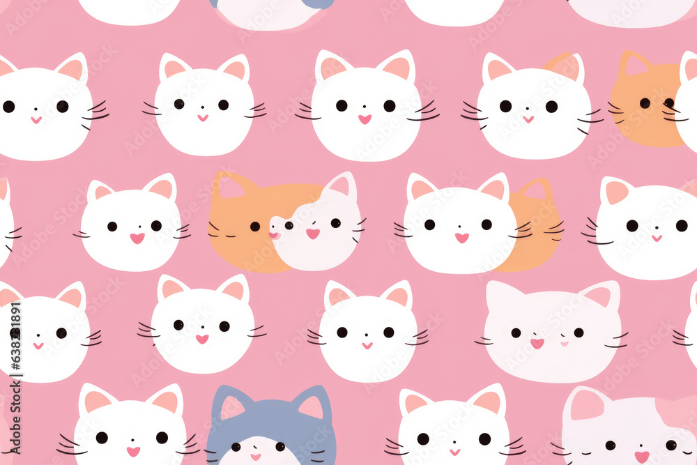 Adorable Cat Pattern for Kids: A cute and colorful cat-themed wallpaper pattern, perfect for children's rooms with playful illustrations of cats in various activities.