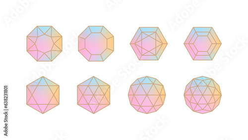 Set of illustration icons in the shape of gem, jewels, jewellery, crystal, stone, diamond. It is made of colorful gradation.
