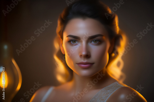 A beautiful brunette wearing lingerie at a studio photo shoot. Generative AI_25. photo