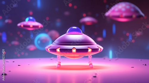 Cute ufo character 3d rendering element minimal background