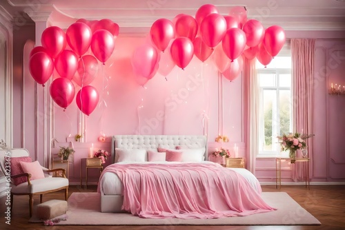 pink bedroom with curtains
