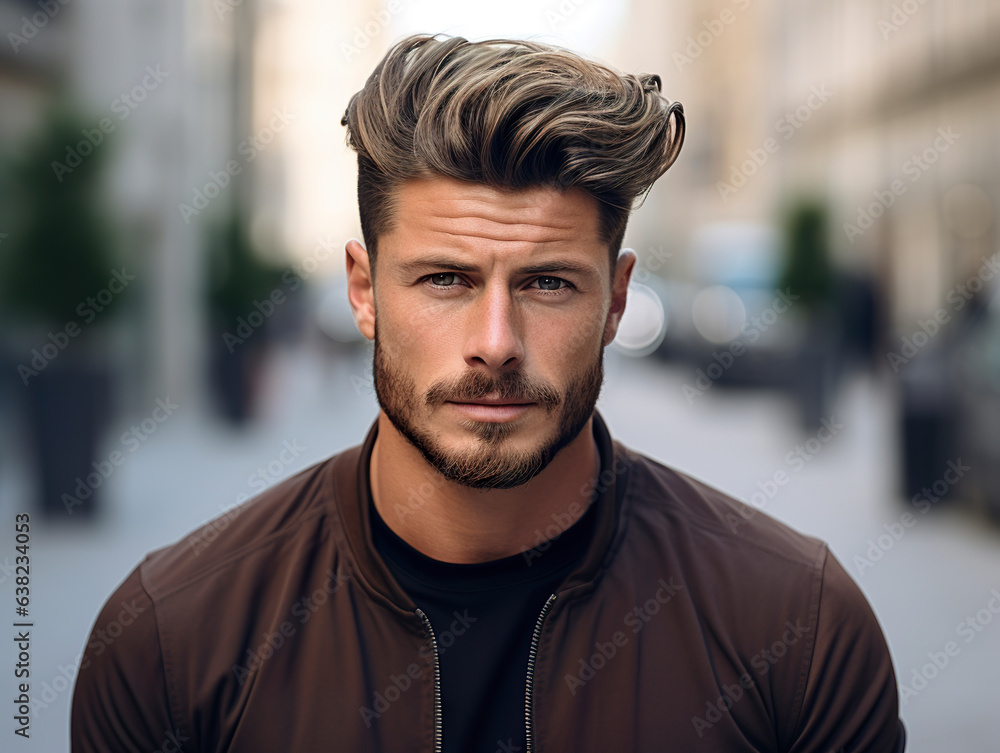 Incredibly elegant and handsome man shows his impeccable charm. Well-groomed men's haircut with sophistication and allure. Stylish men's haircut. Incredibly elegant and handsome man shows his impeccable charm. Well-groomed men's haircut with sophistication and allure. Stylish men's haircut.