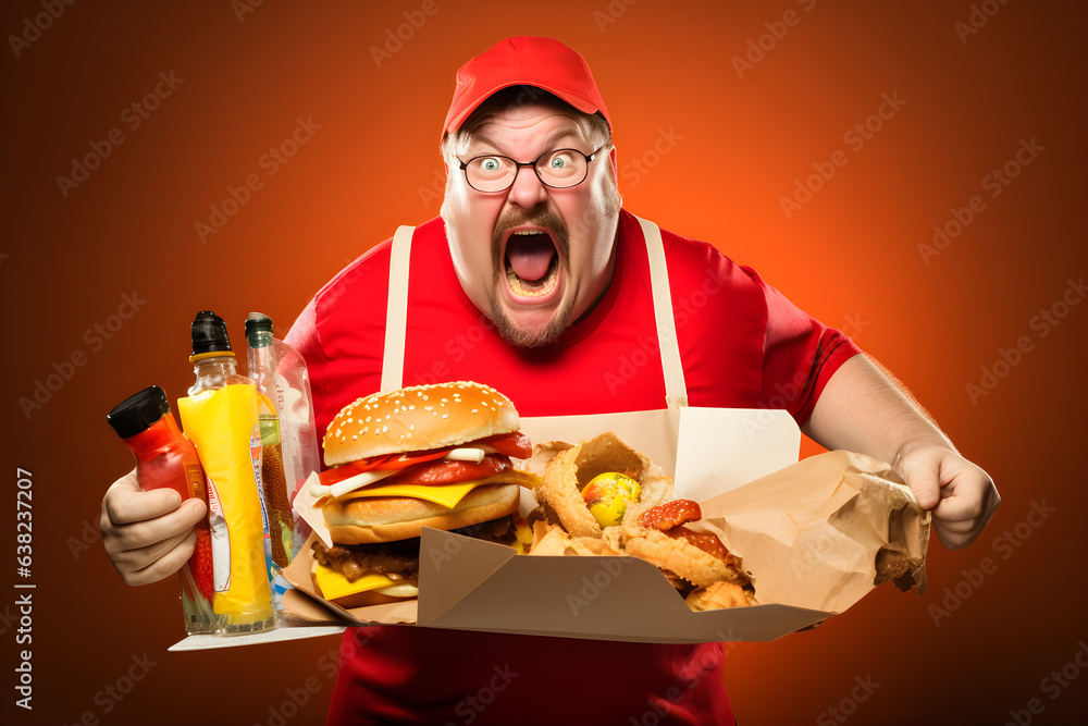 studio portrait of angry fast-food worker