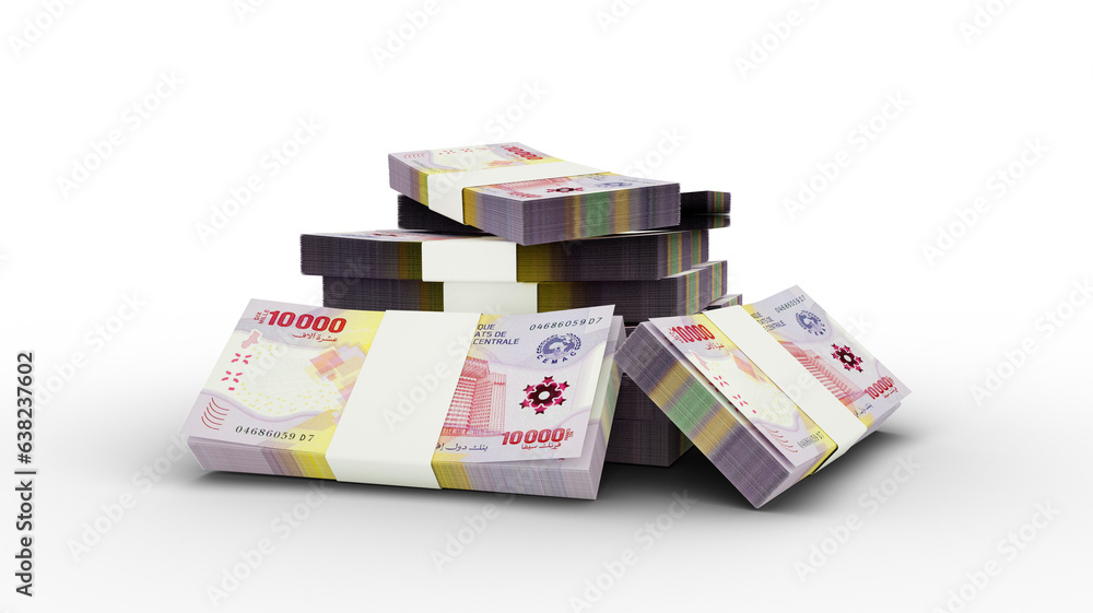 3D rendering of Stacks of 2020 Central African CFA franc notes
3D rendering of Stacks of 2020 Central African CFA franc notes