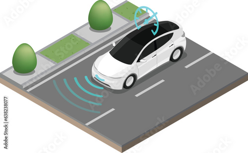 Isometric Composition car curise control limit speed and automotive radar photo
