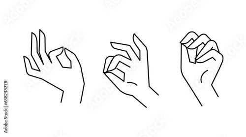 Various gestures of human hands isolated on a white background. Vector flat illustration of female hands in different situations. Vector design elements for infographic, web, internet, presentation.